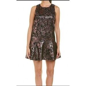 Laundry by Shelli Segal Sz 12 Metallic Pink Floral Drop Waist Dress Wedding